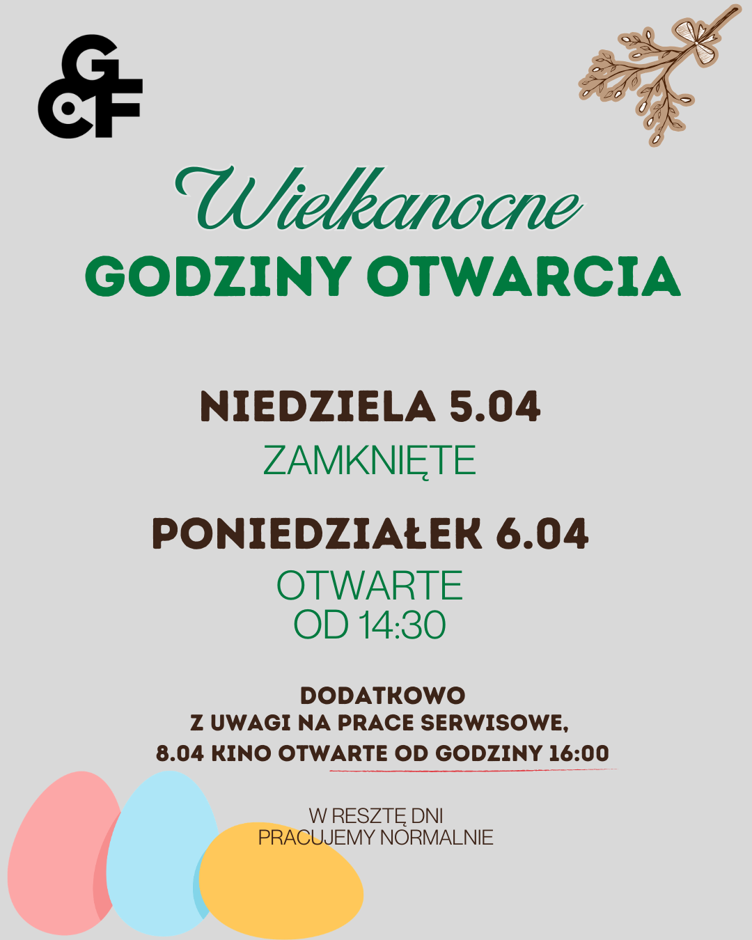 WIELKANOCNE GODZINY OTWARCIA 2026